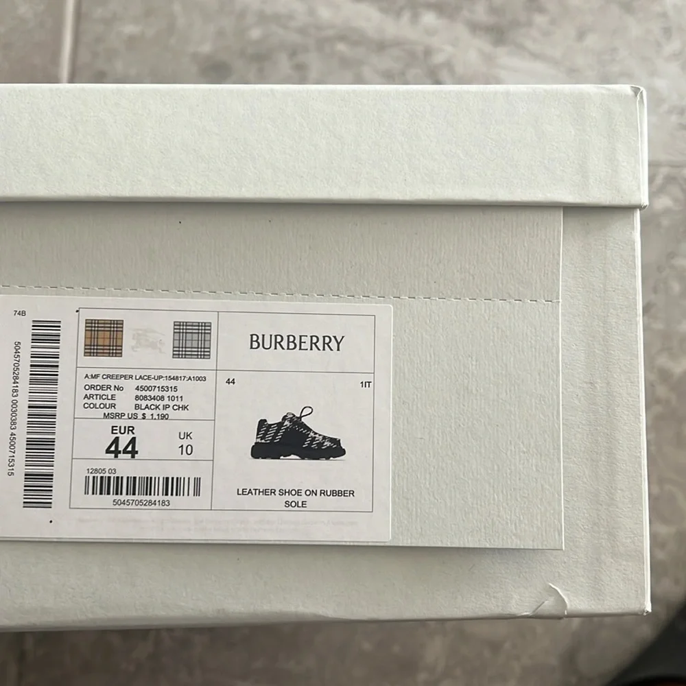 Burberry Creeper Check Woven Lace Up Boots Black Made in Italy, NWT, EU Size 44